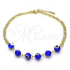 Oro Laminado Fancy Anklet, Gold Filled Style Evil Eye Design, Blue Polished, Golden Finish, 03.63.2071.2.10