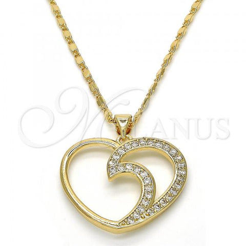 Oro Laminado Pendant Necklace, Gold Filled Style Heart Design, with White Cubic Zirconia, Polished, Golden Finish, 04.99.0030.18