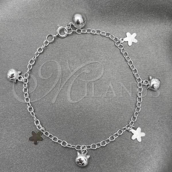 Sterling Silver Charm Bracelet, Cat Design, Polished, Silver Finish, 03.409.0021.07