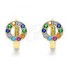 Oro Laminado Huggie Hoop, Gold Filled Style with Multicolor Cubic Zirconia, Polished, Golden Finish, 02.210.0646.4.15