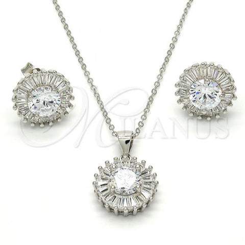 Sterling Silver Earring and Pendant Adult Set, with White Cubic Zirconia, Polished, Rhodium Finish, 10.286.0024
