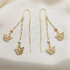 Oro Laminado Threader Earring, Gold Filled Style Butterfly Design, with White Crystal, Polished, Tricolor, 02.253.0058