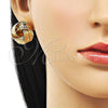Oro Laminado Stud Earring, Gold Filled Style Chunky Design, Diamond Cutting Finish, Golden Finish, 02.213.0691