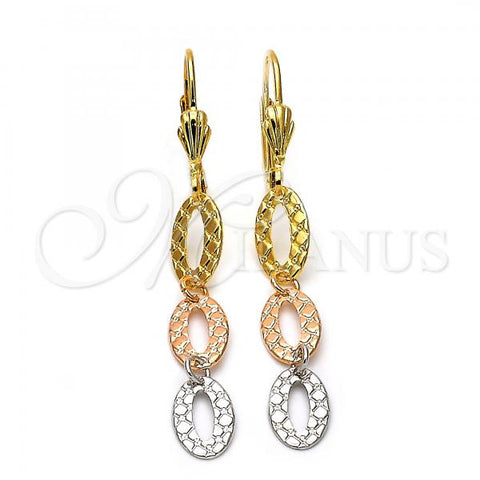 Oro Laminado Long Earring, Gold Filled Style Diamond Cutting Finish, Tricolor, 02.63.2182