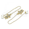 Oro Laminado Threader Earring, Gold Filled Style Little Girl Design, with White Micro Pave, Polished, Golden Finish, 02.210.0359