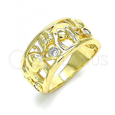 Oro Laminado Multi Stone Ring, Gold Filled Style Elephant Design, with White Cubic Zirconia, Polished, Golden Finish, 01.380.0002.07