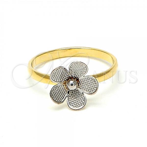 Oro Laminado Baby Ring, Gold Filled Style Flower Design, Polished, Tricolor, 01.21.0008.1.04 (Size 4)