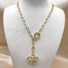 Oro Laminado Fancy Necklace, Gold Filled Style Flower Design, with White Cubic Zirconia, Polished, Golden Finish, 04.63.1439.20