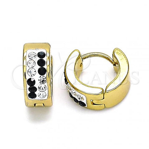 Stainless Steel Huggie Hoop, with Black and White Crystal, Polished, Golden Finish, 02.230.0074.3.12
