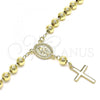 Oro Laminado Bracelet Rosary, Gold Filled Style Virgen Maria and Cross Design, Polished, Golden Finish, 09.213.0019.08