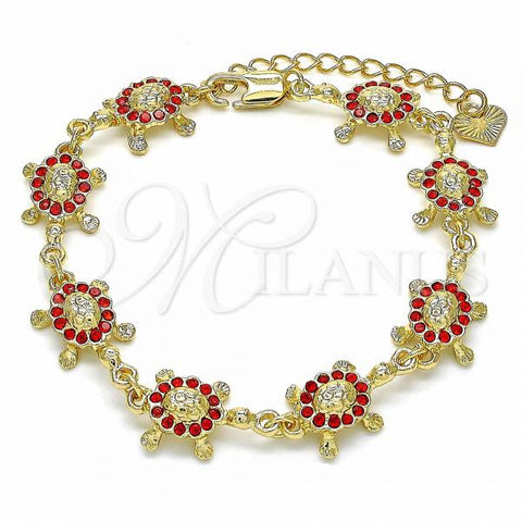 Oro Laminado Fancy Bracelet, Gold Filled Style Turtle Design, with Garnet Crystal, Polished, Golden Finish, 03.351.0053.1.07