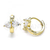 Oro Laminado Huggie Hoop, Gold Filled Style Heart Design, with White Cubic Zirconia, Polished, Golden Finish, 02.210.0548.12