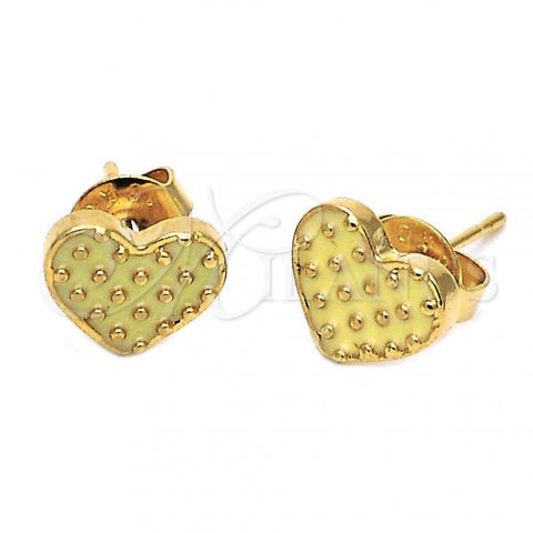 Oro Laminado Stud Earring, Gold Filled Style Heart Design, Green Enamel Finish, Golden Finish, 02.64.0375 *PROMO*