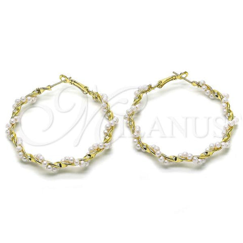 Oro Laminado Large Hoop, Gold Filled Style with Ivory Pearl, Polished, Golden Finish, 02.196.0114.50