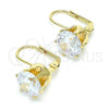 Oro Laminado Leverback Earring, Gold Filled Style with White Cubic Zirconia, Polished, Golden Finish, 5.128.063