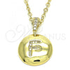 Oro Laminado Fancy Pendant, Gold Filled Style Initials Design, with White Cubic Zirconia, Polished, Golden Finish, 05.341.0006