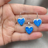 Sterling Silver Earring and Pendant Adult Set, Heart Design, with Bermuda Blue Opal, Polished, Silver Finish, 10.391.0014