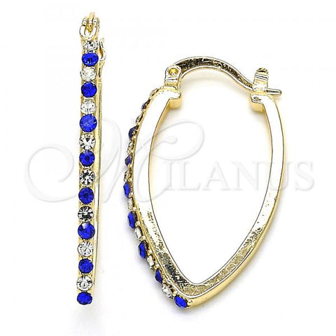 Oro Laminado Small Hoop, Gold Filled Style with Sapphire Blue and White Crystal, Polished, Golden Finish, 02.100.0082.2.15