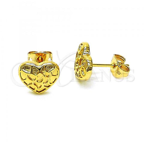 Oro Laminado Stud Earring, Gold Filled Style Heart Design, Polished, Golden Finish, 02.342.0261