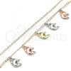 Oro Laminado Charm Anklet , Gold Filled Style Dolphin Design, Polished, Tricolor, 03.331.0068.10