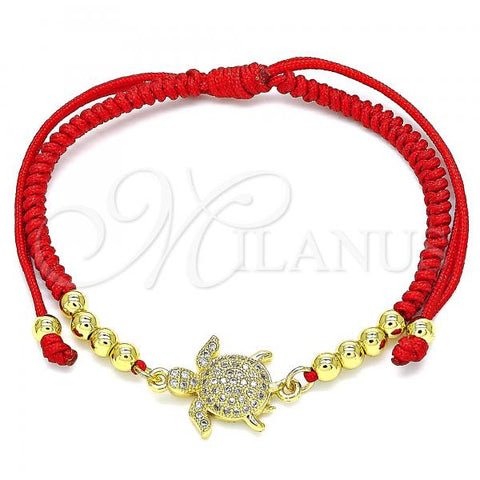 Oro Laminado Adjustable Bolo Bracelet, Gold Filled Style Turtle and Ball Design, with White Micro Pave, Polished, Golden Finish, 03.299.0091.11