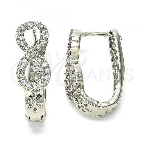Oro Laminado Huggie Hoop, Gold Filled Style Infinite Design, with White Cubic Zirconia, Polished, Rhodium Finish, 02.267.0048.15