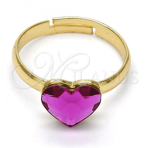 Oro Laminado Multi Stone Ring, Gold Filled Style Heart Design, with Fuchsia Swarovski Crystals, Polished, Golden Finish, 01.239.0002.9 (One size fits all)