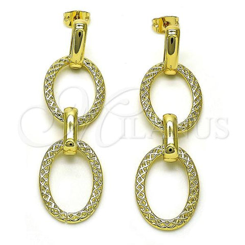Oro Laminado Long Earring, Gold Filled Style Diamond Cutting Finish, Golden Finish, 02.213.0656