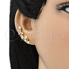 Oro Laminado Earcuff Earring, Gold Filled Style Leaf Design, with White Cubic Zirconia, Polished, Golden Finish, 02.210.0701