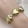 Oro Laminado Fancy Bracelet, Gold Filled Style Heart and Ball Design, with Ivory Pearl, Polished, Golden Finish, 03.341.2281.07