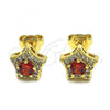 Oro Laminado Stud Earring, Gold Filled Style Star Design, with Garnet and White Cubic Zirconia, Polished, Golden Finish, 02.156.0319
