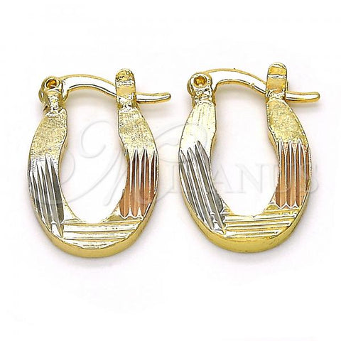 Oro Laminado Small Hoop, Gold Filled Style Diamond Cutting Finish, Tricolor, 02.102.0053.15