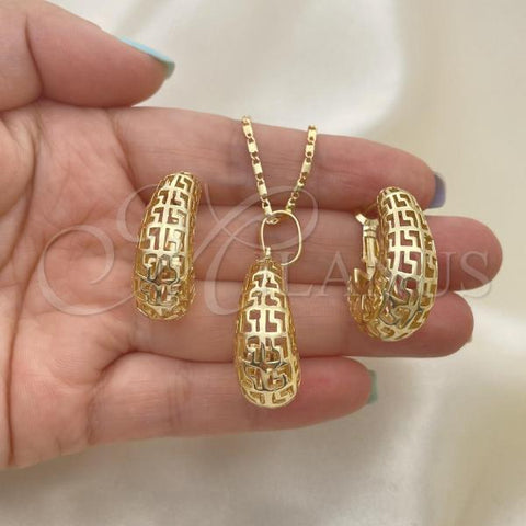 Oro Laminado Earring and Pendant Adult Set, Gold Filled Style Chunky Design, Polished, Golden Finish, 10.163.0007