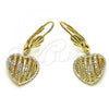Oro Laminado Dangle Earring, Gold Filled Style Heart Design, Diamond Cutting Finish, Golden Finish, 5.069.012