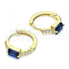 Oro Laminado Huggie Hoop, Gold Filled Style with Sapphire Blue Cubic Zirconia and White Micro Pave, Polished, Golden Finish, 02.210.0483.3.15