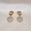 Oro Laminado Dangle Earring, Gold Filled Style Heart Design, with White Micro Pave, Polished, Golden Finish, 02.283.0079