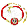 Oro Laminado Fancy Bracelet, Gold Filled Style Evil Eye Design, with Sapphire Blue and White Micro Pave, Red Enamel Finish, Golden Finish, 03.368.0059.2.06