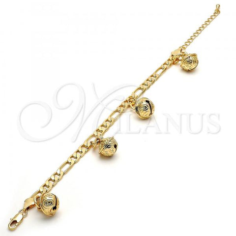Gold Tone Charm Bracelet, Rattle Charm Design, Polished, Golden Finish, 03.63.1778.08.GT