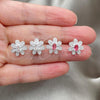 Sterling Silver Stud Earring, Flower Design, with White Cubic Zirconia, Polished, Silver Finish, 02.398.0014