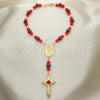 Oro Laminado Bracelet Rosary, Gold Filled Style Medalla Milagrosa Design, with Orange Red and Black Azavache, Polished, Golden Finish, 09.02.0048.08