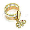 Oro Laminado Multi Stone Ring, Gold Filled Style Semanario and Elephant Design, with Garnet Cubic Zirconia, Diamond Cutting Finish, Tricolor, 01.253.0032.08 (Size 8)