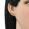 Oro Laminado Earcuff Earring, Gold Filled Style Leaf Design, with Multicolor Cubic Zirconia, Polished, Golden Finish, 02.210.0701.1