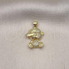 Oro Laminado Fancy Pendant, Gold Filled Style Teddy Bear Design, with White Micro Pave, Polished, Golden Finish, 05.381.0026