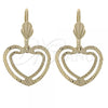 Oro Laminado Dangle Earring, Gold Filled Style Heart Design, Diamond Cutting Finish, Golden Finish, 5.121.010