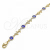 Oro Laminado Fancy Bracelet, Gold Filled Style Evil Eye and Dolphin Design, Blue Resin Finish, Golden Finish, 03.326.0009.2.08