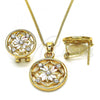 Oro Laminado Earring and Pendant Adult Set, Gold Filled Style Flower Design, with White Crystal, Polished, Tricolor, 10.361.0010