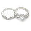 Oro Laminado Wedding Ring, Gold Filled Style Duo Design, with White Cubic Zirconia, Rhodium Finish, 01.284.0029.1.07 (Size 7)
