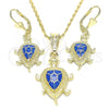 Oro Laminado Earring and Pendant Adult Set, Gold Filled Style Turtle Design, Blue Enamel Finish, Golden Finish, 10.351.0005.2