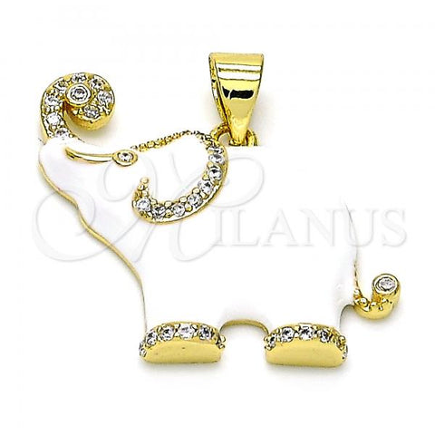 Oro Laminado Fancy Pendant, Gold Filled Style Elephant Design, with White Micro Pave, White Enamel Finish, Golden Finish, 05.362.0003