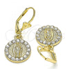 Oro Laminado Dangle Earring, Gold Filled Style Guadalupe Design, with White Crystal, Polished, Golden Finish, 02.351.0029.1